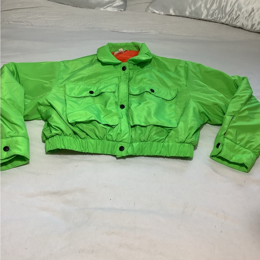 Neon Green Cropped Puffer Jacket - Women's Puffers